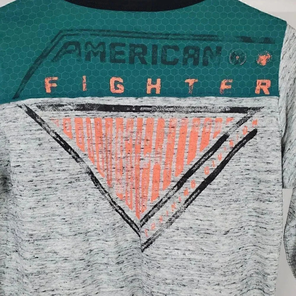 Women's AMERICAN FIGHTER Buckle Gray Long Sleeve T Shirt‎ SZ M Top Orange Medium - Picture 4 of 10